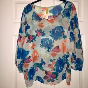 Multicolored watercolor floral print blouse